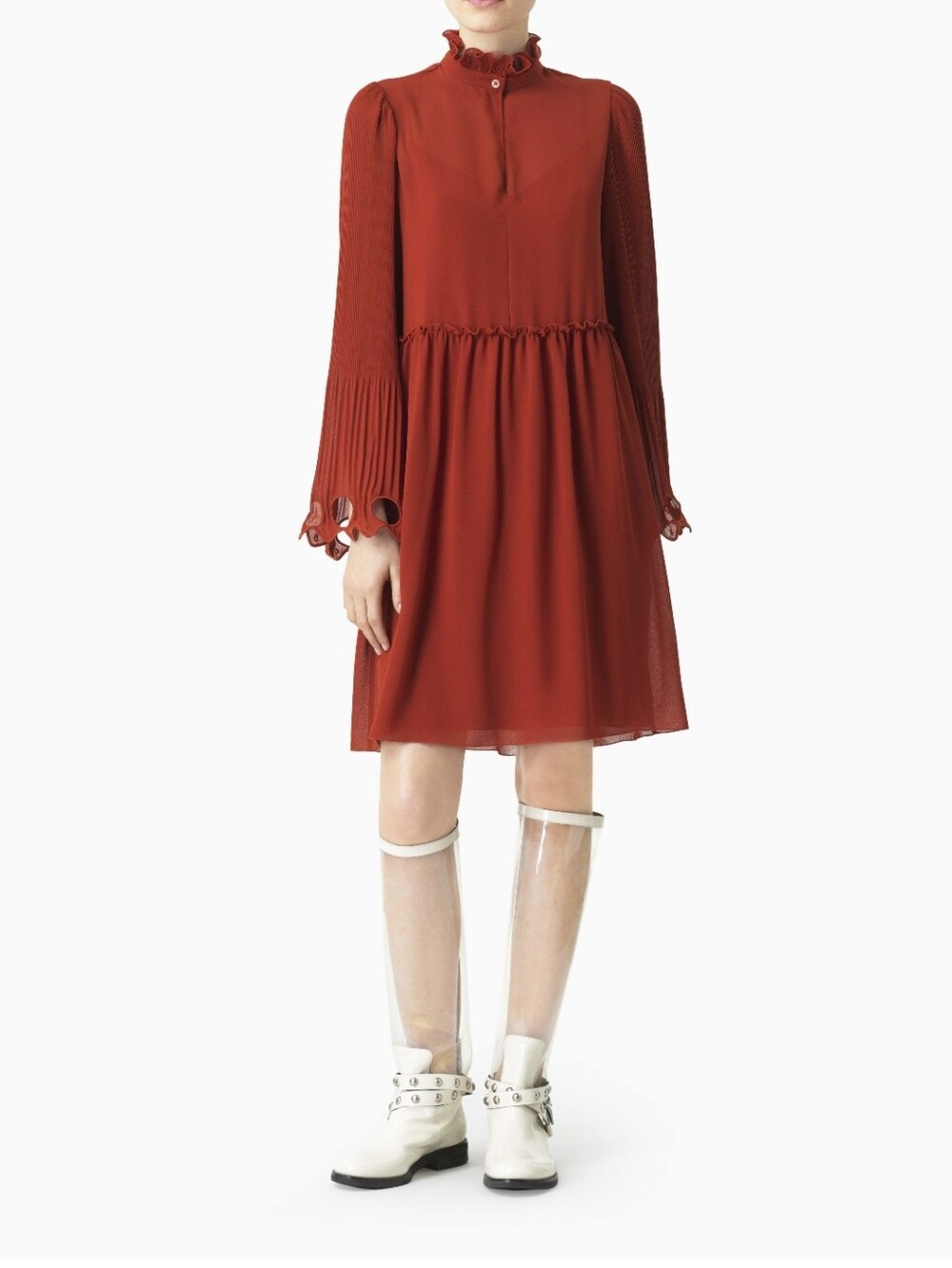 See By Chloe Earthy Red Georgette Ruffled Mock Neck Dress Size 36(US 4)
